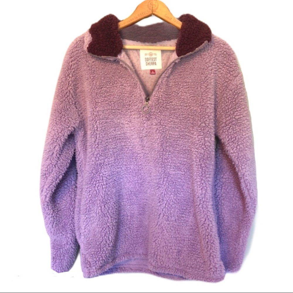 NWOT Sherpa Purple 1/4 Zip Pullover Sweatshirt Quarter Soft Lounge Warm